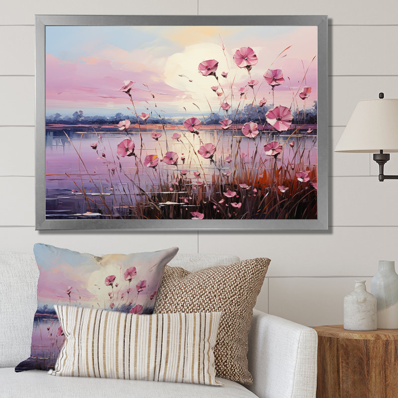 «Bloomed Flower Horizons At Sunlight» sur toile, Cadre simple argenté, H 34 po x l 44 po x P 1,5 po