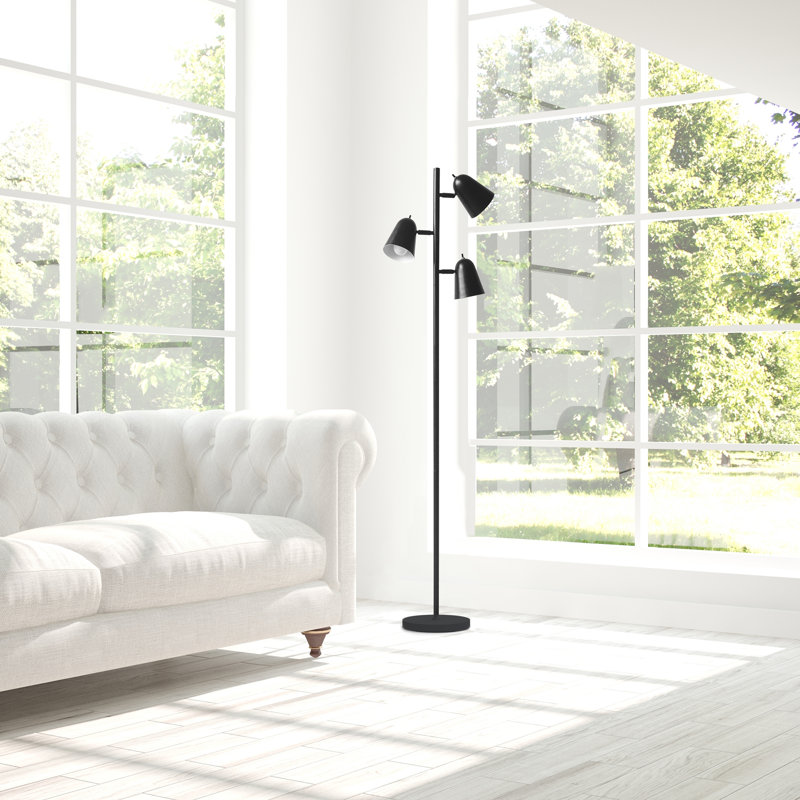 Lampe sur pied à branches 68 "avec 3 ampoules incluses, Noir, noir, noir, noir