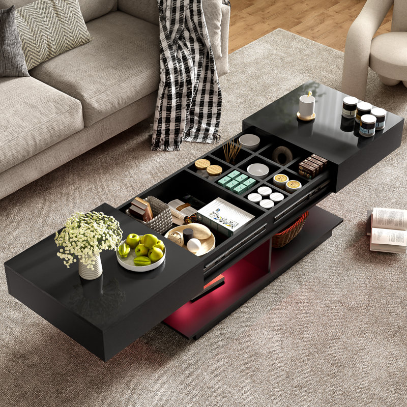 Table basse avec rangement et lumières DEL, Noir