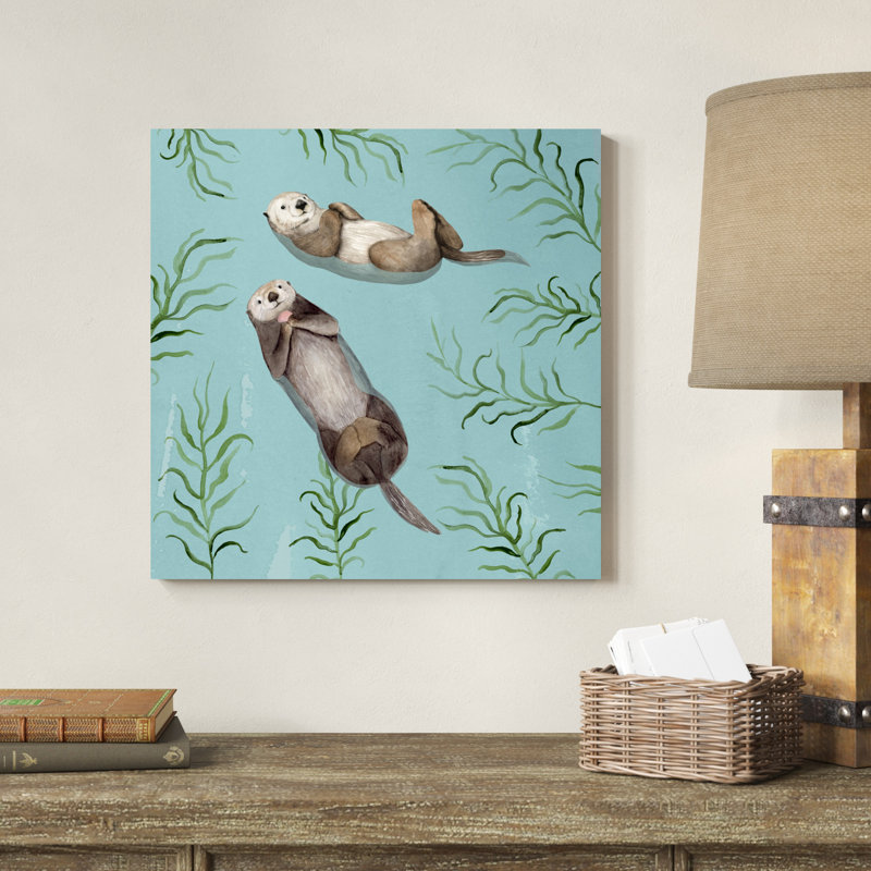 «Otter's Paradise IV» par Victoria Borges - peinture sur toile tendue, H 20 po x l 20 po