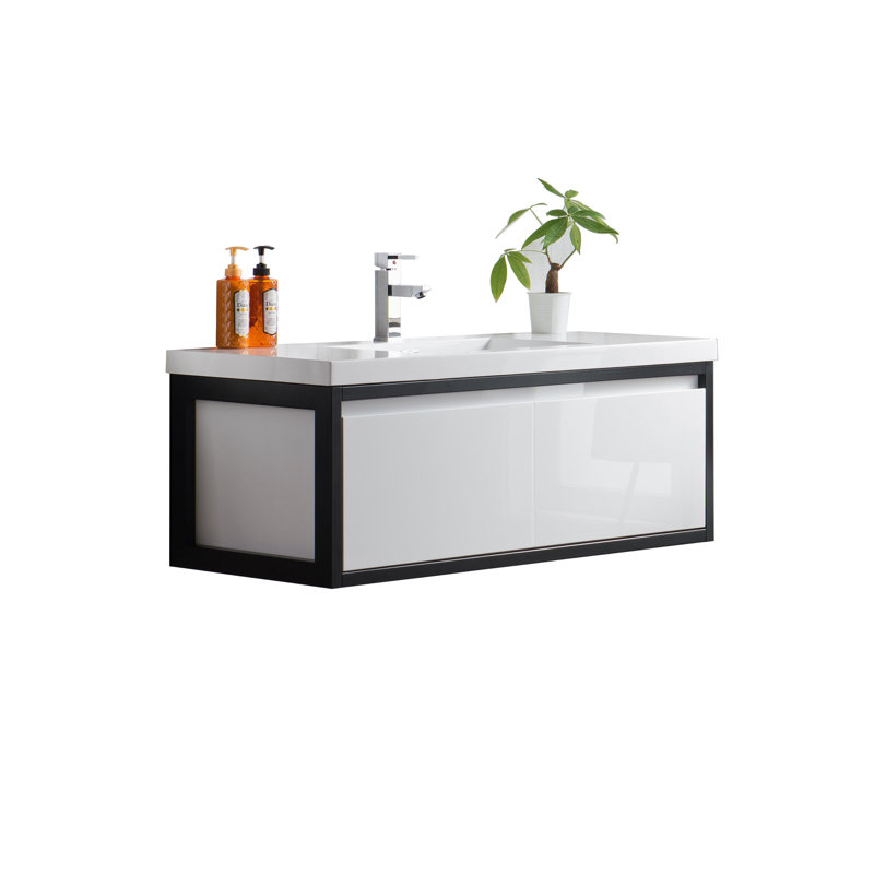 Boswick 47.25'' Single Bathroom Vanity with Top, Matte Black, Gray Oak