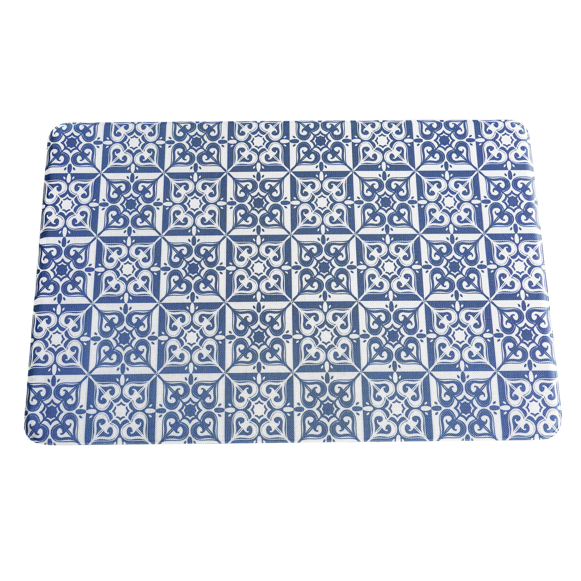 Alcott Hill Luka Anti-Fatigue Comfort Quatrefoil Kitchen Mat, Blue