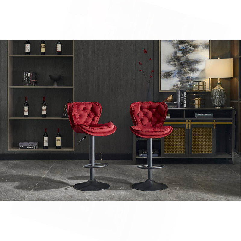 Ensemble de deux tabourets de bar de haute qualité avec repose-pieds en poudre, base pivotante et levage mécanique réglable en hauteur pour une utilisation polyvalente