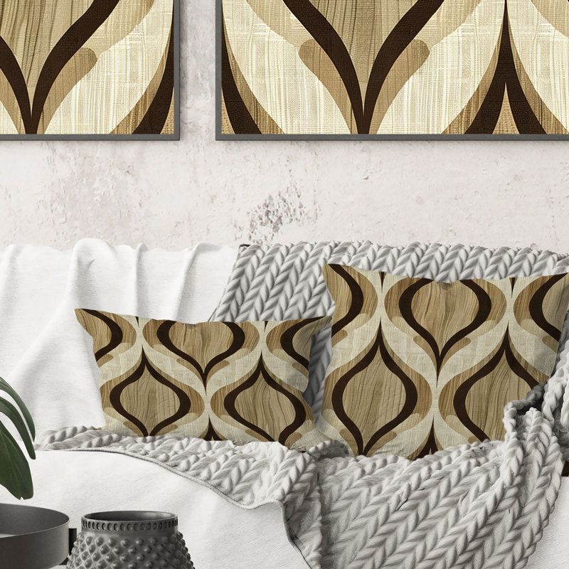 Coussin Brown Ogee Print II - Mid-Century, H 18 po x l 18 po