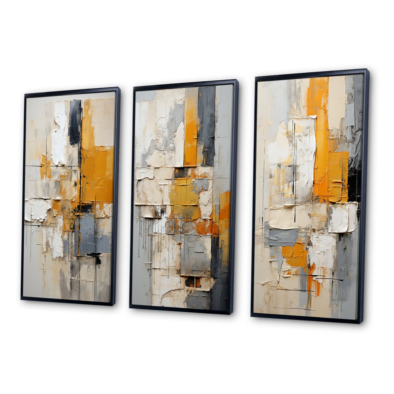 3 pièces sur toile - Assemblage abstrait, Cadre noir, H 40 po x l 60 po