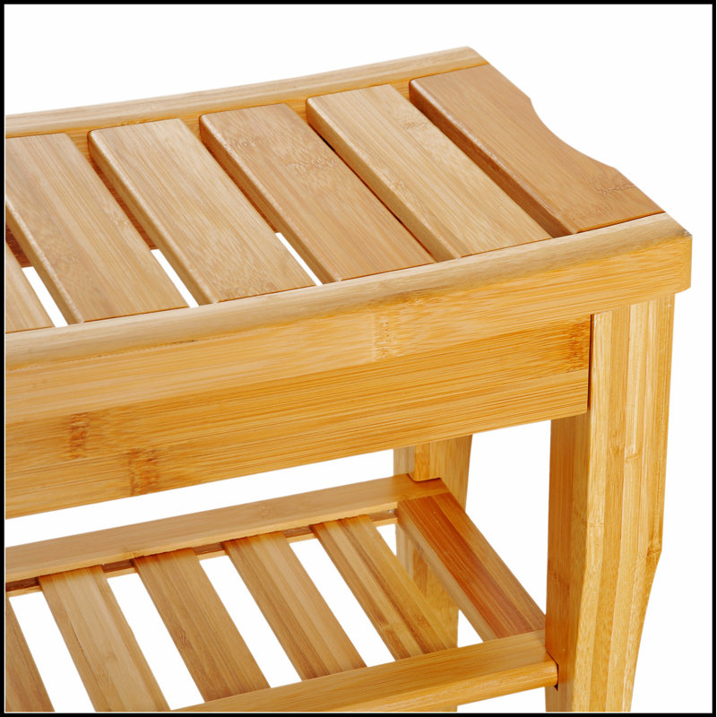 Long banc de douche en bambou, tabouret de douche spa en bois de 20 po avec tablette de rangement en dessous