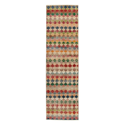 Pasha Wool Geometric Area Rug in Beige/Brown/Red