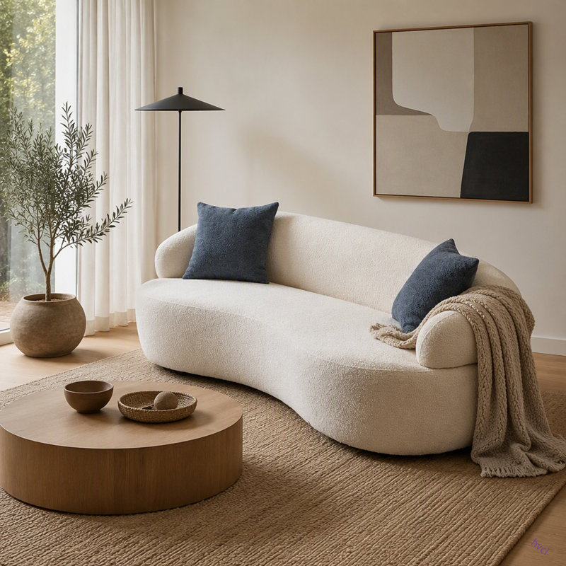 Canapé courbé Mid-Century moderne, canapé 3 places Cloud, Beige