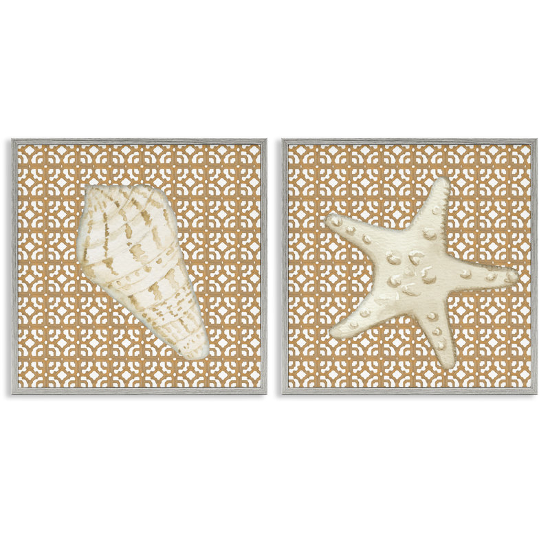 Ensemble de 2 giclées encadrées Coastal Tiles & Sea Life, design par Lee Ann Sanders, Estampe numérique Farmhouse