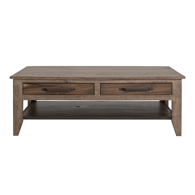 Table basse 4 tiroirs, 1 tablette, Brun