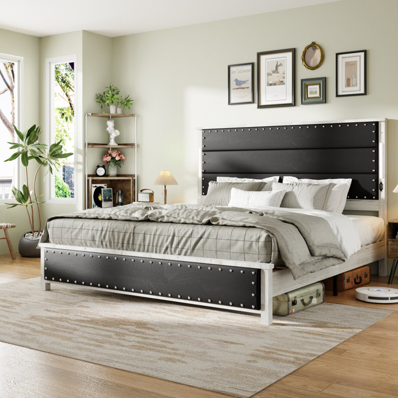 Bed Frame With Upholstered Headboard, Equipped With Charging Station And LED Lights For Enhanced Bedroom Comfort And Convenience