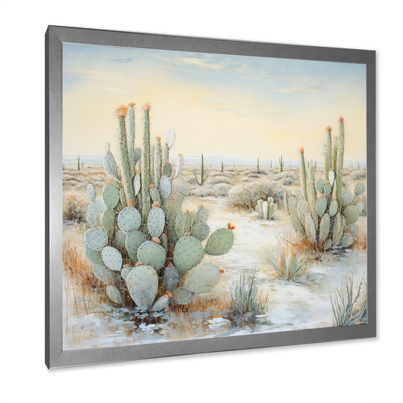 Cactus Charm In Winter I - Cactus Wall Art Living Room, H 24 po x l 24 po x P 1 po, Cadre simple argenté