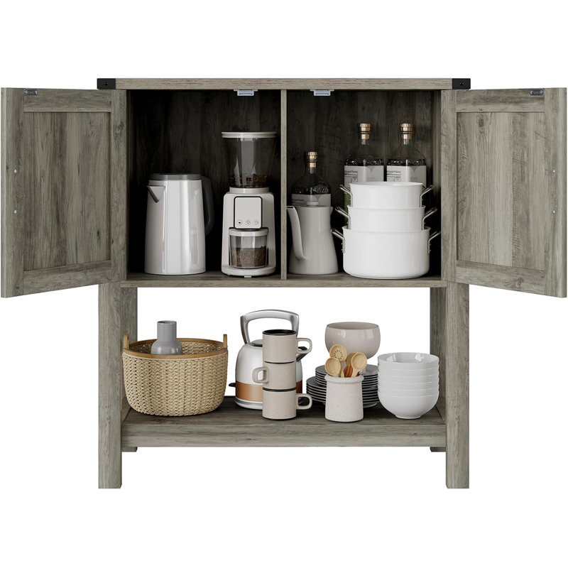 Console avec armoire à 2 portes, table basse avec canapé, table d'entrée avec rangement, buffet de style campagnard , Gris