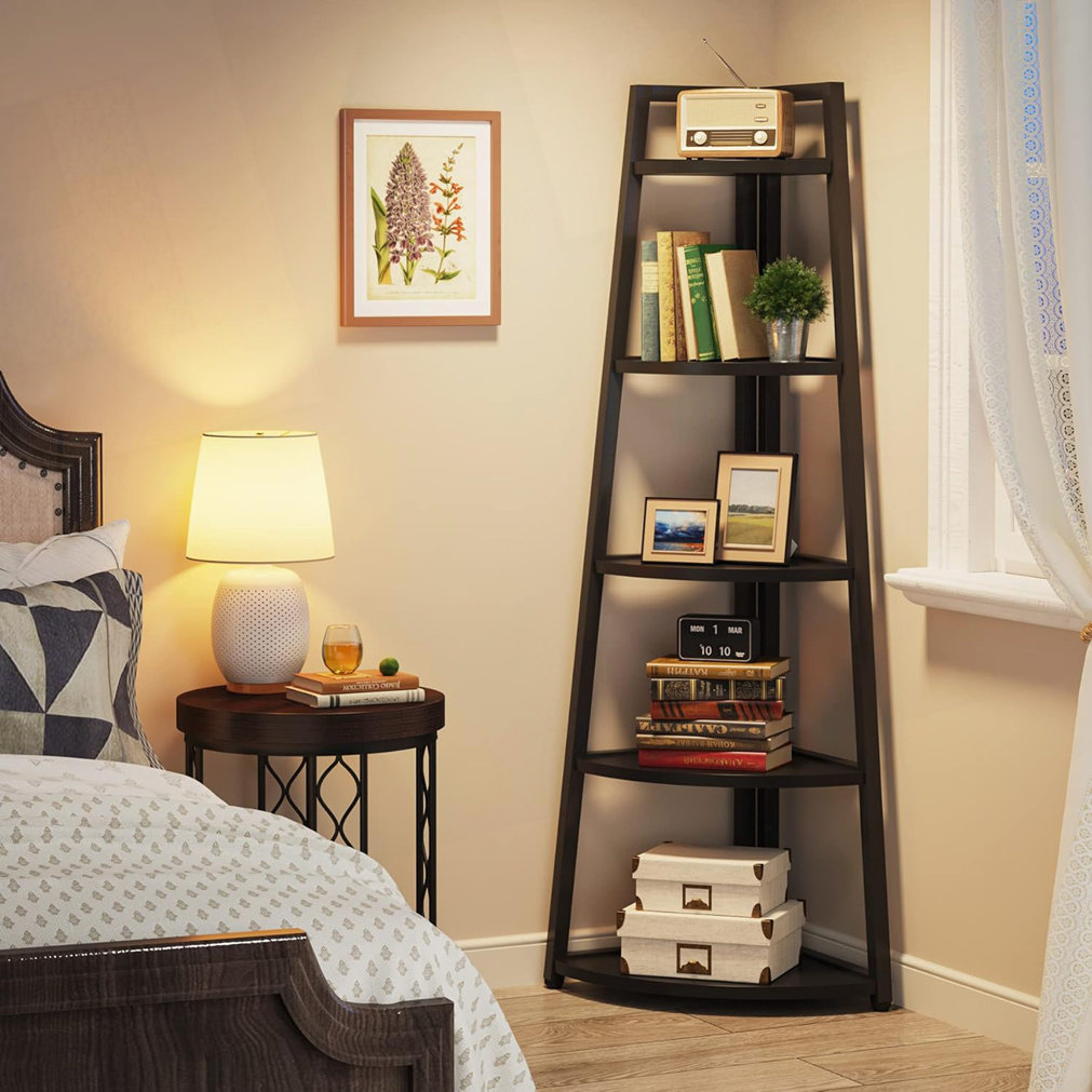 Ebern Designs 5 Tier Rustic Black Corner Bookshelf Bookcase - Wayfair ...