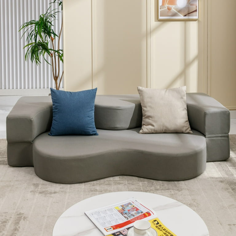 Kuebler Vegan Leather Convertible Sofa (Pillow Not Included), Light Gray Faux Leather, 27" H x 74.8" W x 17.4" D