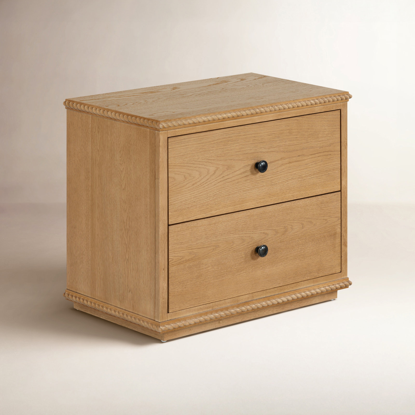 Nightstand with Rope Detailing, Brown Oak