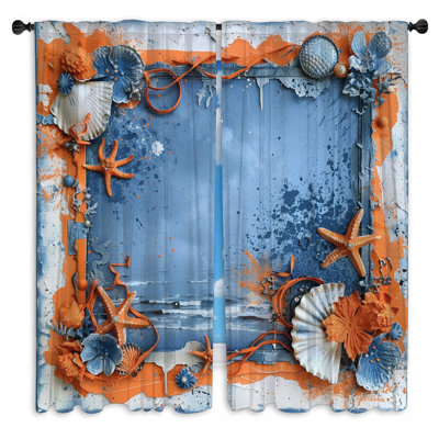 Seaside Window Curtains  Nautical Sheer & Room Darkening - 2 Panels