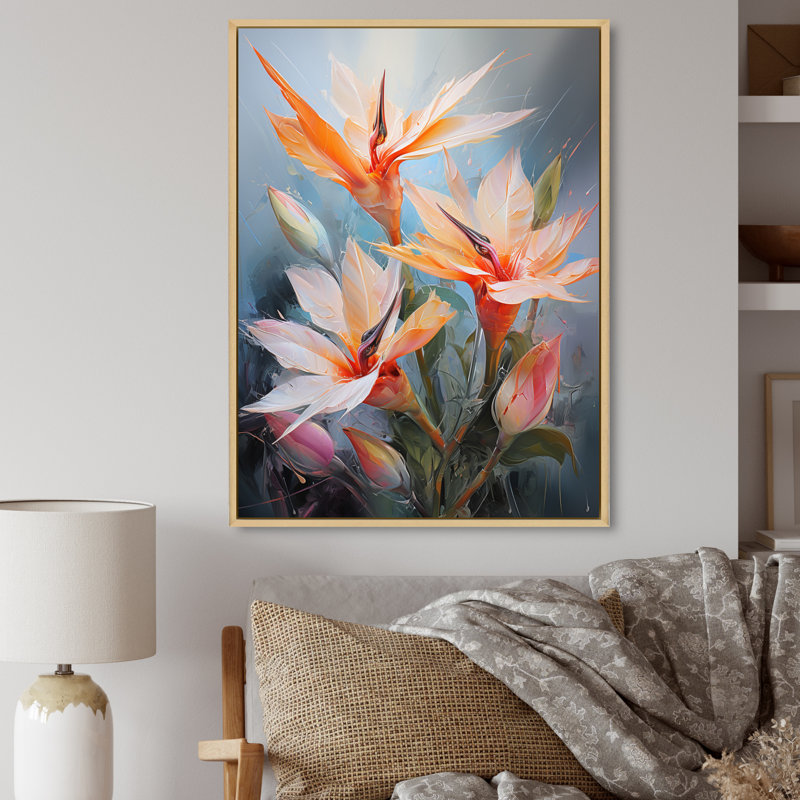 Birds Of Paradise Romantic I - impression sur toile florale et botanique, Cadre naturel flottant