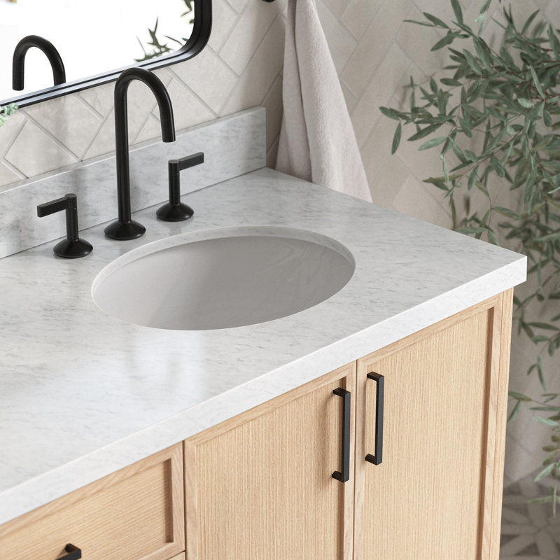 ARIEL Kellie 73 Double Sink Bathroom Vanity with Italian Carrara Marble Top, Oak