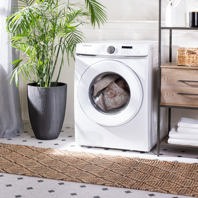 Tucson Windsor Machine Washable Non-Slip Area Rug In Light Grey & Rust, Runner 76 x 244 cm