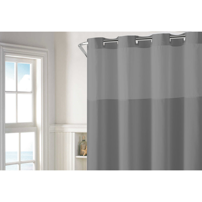 Frost Gray Hookless Fabric Shower Curtain with PEVA Liner