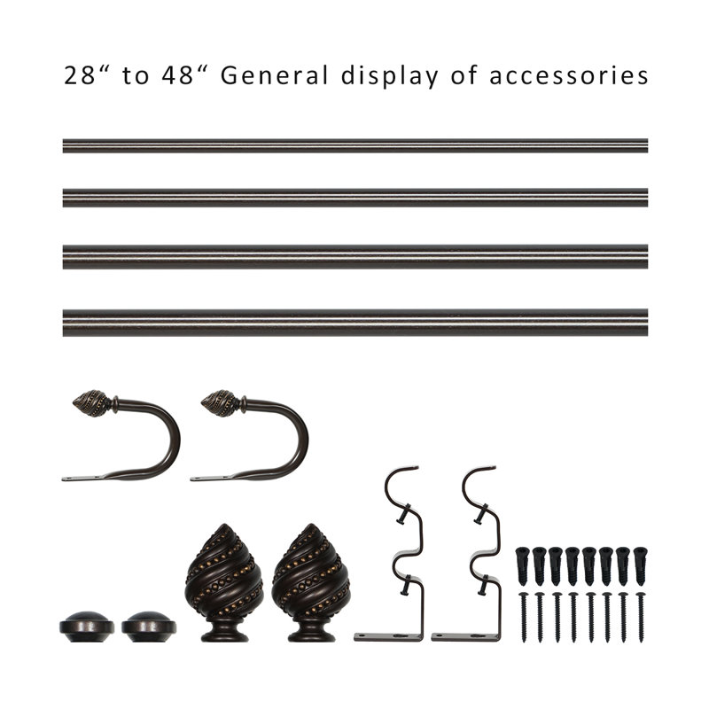 Tringle à rideaux double avec retenue Calynn de largeur totale x 1 pouce de diamètre, 28" - 48", Bronze