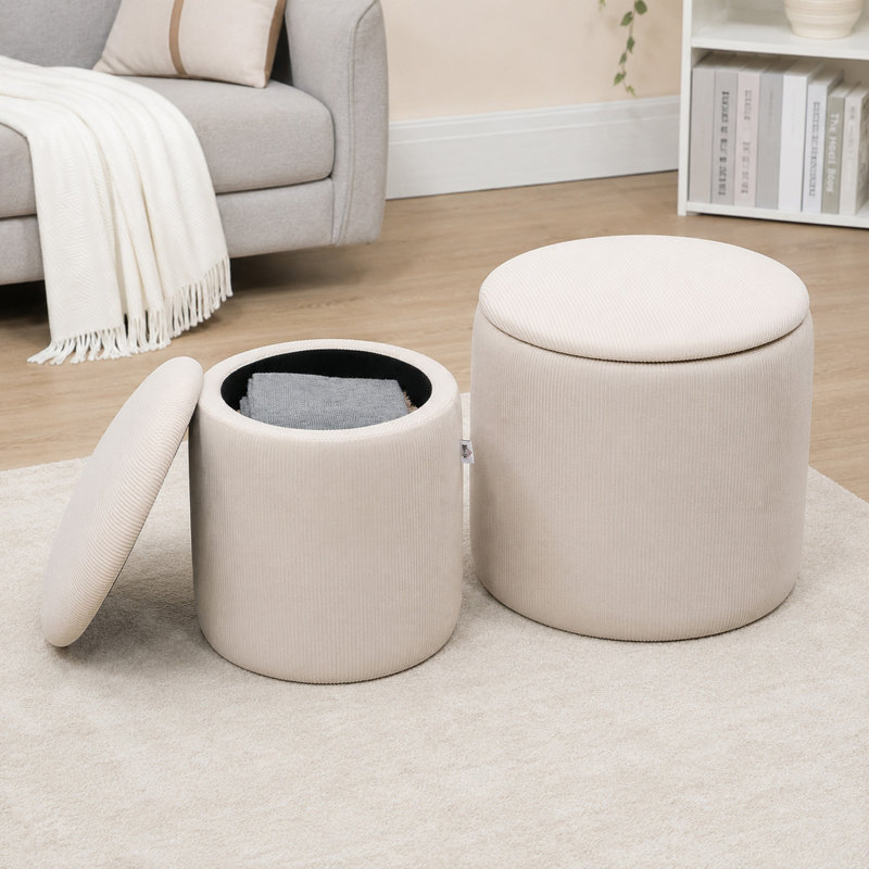 Repose-pieds avec rangement, tabourets compacts modernes en velours côtelé pour la maison