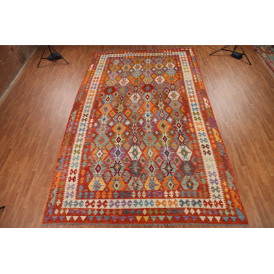 Tapis géométrique en laine Kilim 11 x 16
