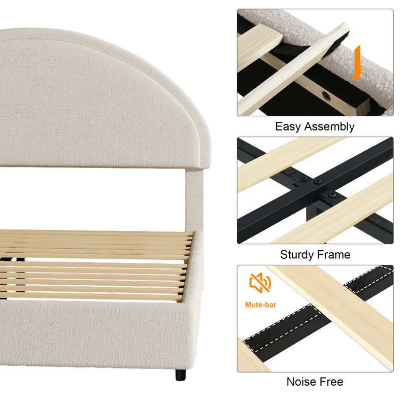 Boucle Upholstered Bed Frame with Headboard