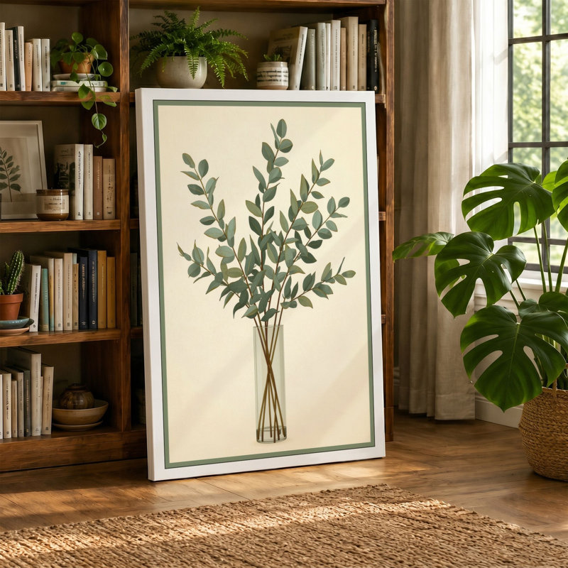 Study in Glass Botanical - Wrapped Canvas, 24x16 - 61.0 x 40.6 cm, Teal Border
