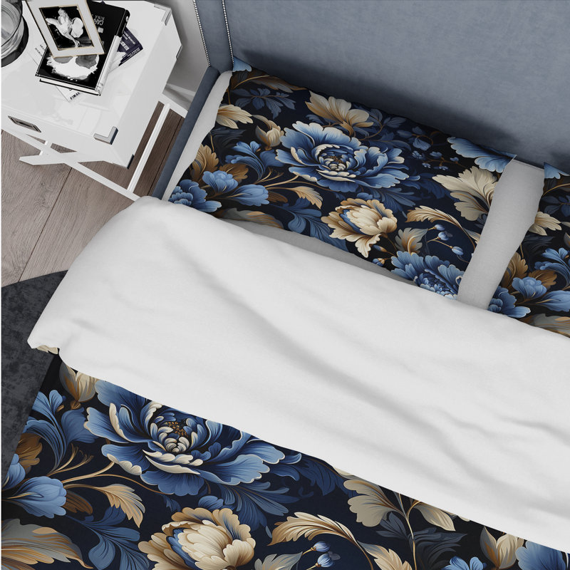 Ensemble de housse de couette Regal Cobalt Blue Damask Ii Victorian, Housse de couette pour très grand lit et 2 très