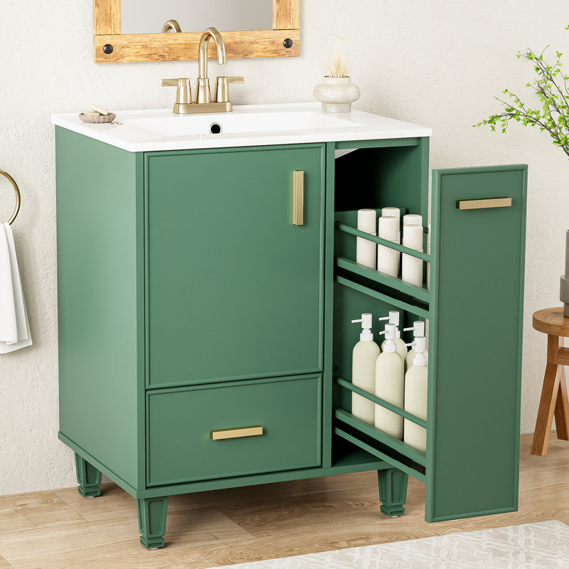 Meuble-lavabo de salle de bain avec lavabo, Vert