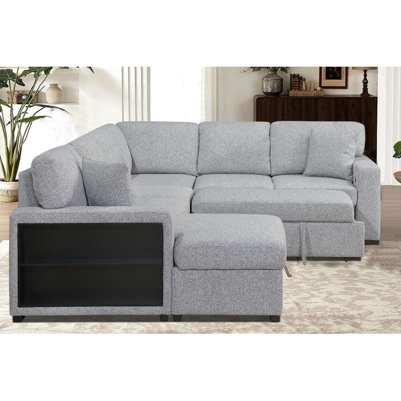 Canapé-lit modulaire en U 4 pièces 4 pièces avec rangement, Mélange de coton gris