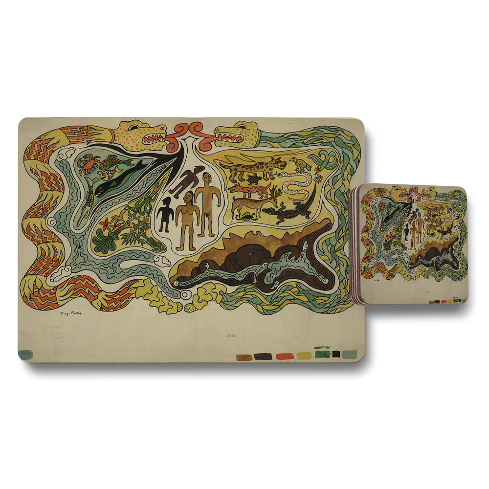 Artistic Placemat And Coaster Set With Surreal Abstract Design