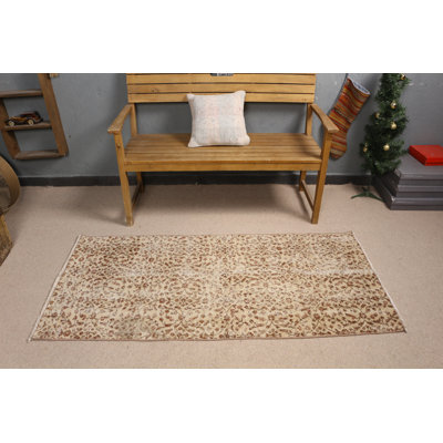 Tapis de couloir en laine fabriqué à la main en beige pour rehausser votre vestibule ou votre vestibule avec une touche rétro
