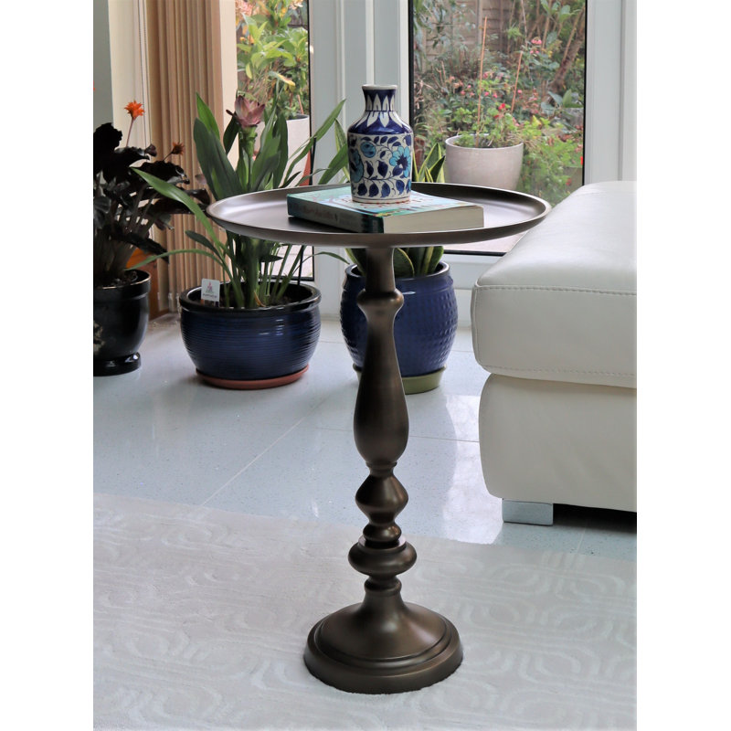 Ackermanville Tray Top Pedestal End Table, Antique Brass