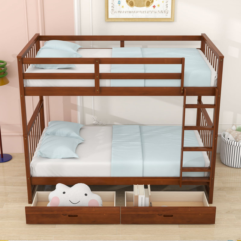 Twin-Over-Twin Bunk Bed With Storage Drawers And Ladder, Walnut