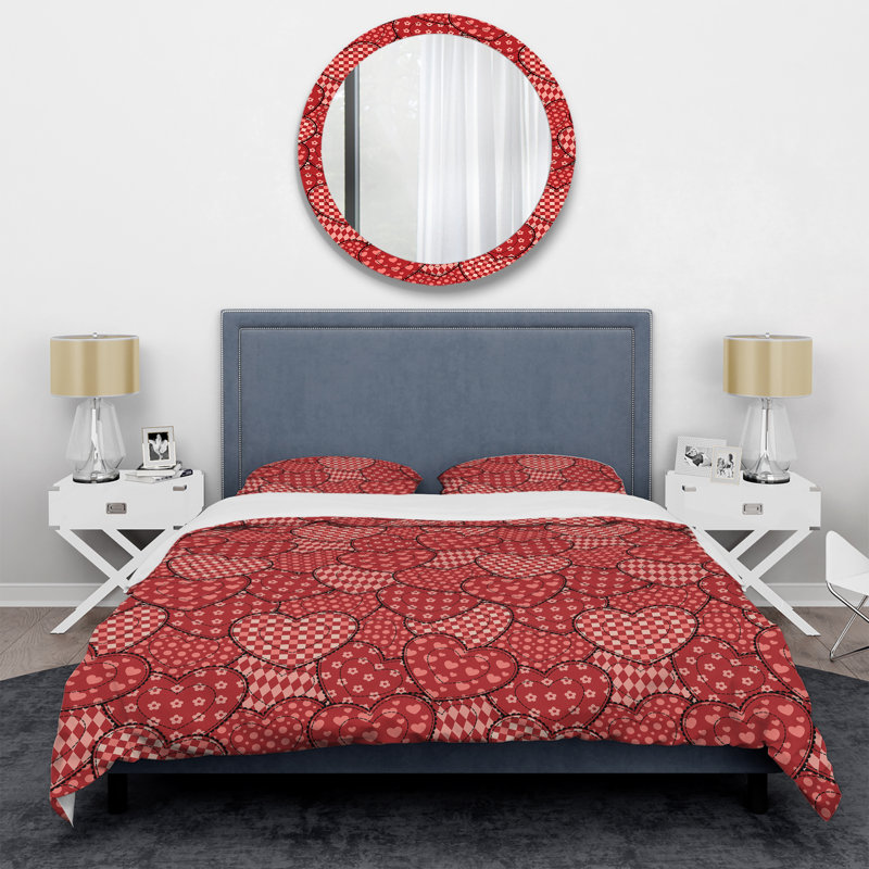 Ensemble de housse de couette Red Hearts Patchwork, Housse de couette pour très grand lit et 2 très