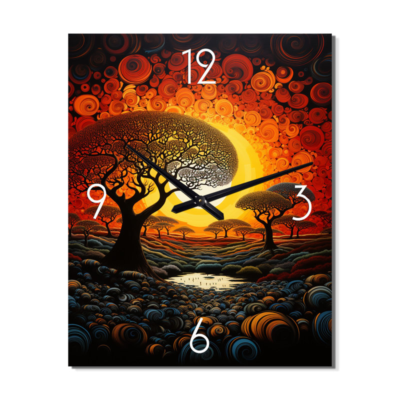 Baobab Tree Landscape III - Horloge murale florale, Très grand