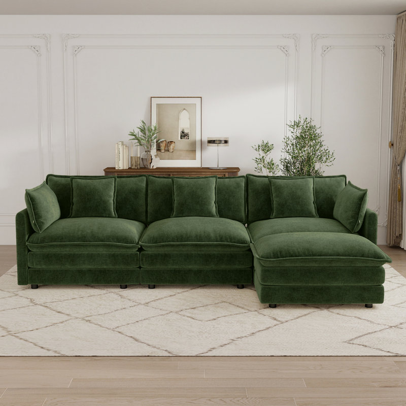 Canapés modulaires, canapé en L, canapé en chenille, pour le salon, Chenille verte, 33" H x 111.4" W x 57" D