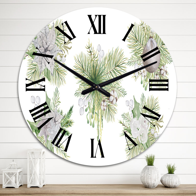 Horloge murale traditionnelle Bouquet de Noël avec branches de coton III, Moyen