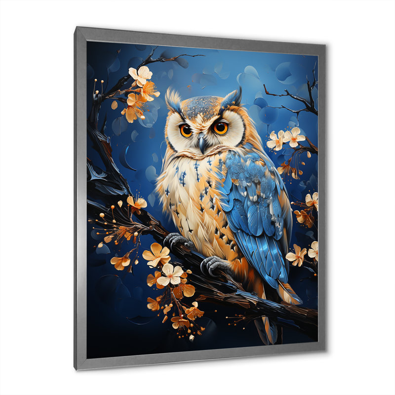 «Enchanted Forest Sentinels Owl» sur toile, H 40 po x l 30 po x P 1,5 po, Encadrement argenté