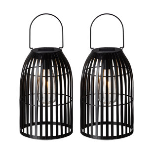 Lanterne suspendue d'extérieur à ampoule Edison 9,75 "à rayures noires en métal (ensemble de 2)