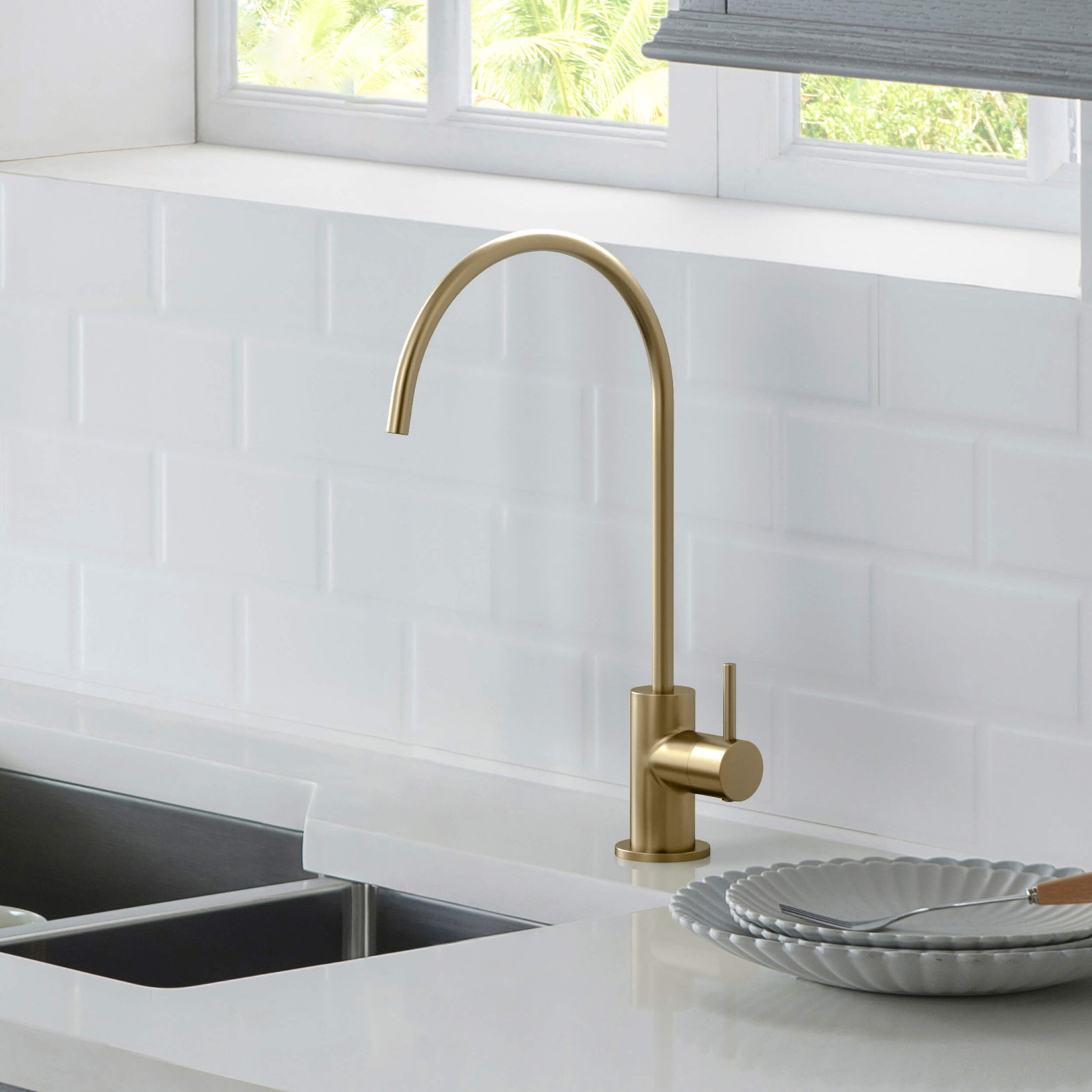 Circular Cold Water Dispenser, Brushed Brass