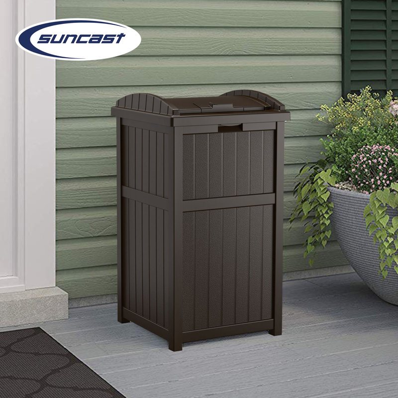 Resin Manual Lift Outdoor Trash/Recycling Bins, 33 Gallon, Java Brown