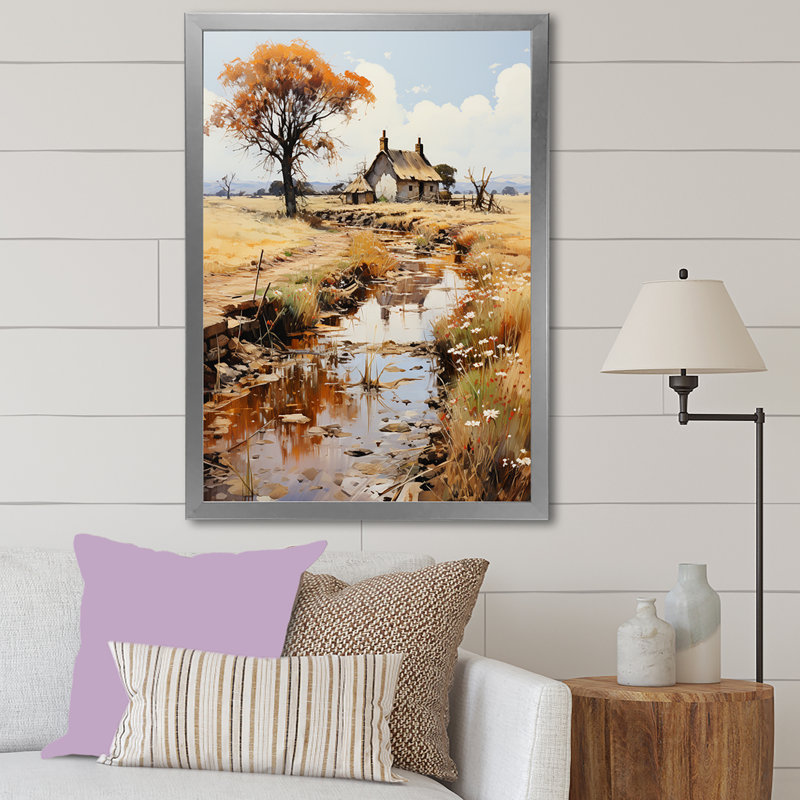 Impression sur toile, "Neo Impressionist Country Nostalgia I", Cadre simple argenté, H 40 po x l 30 po x P 1,5 po