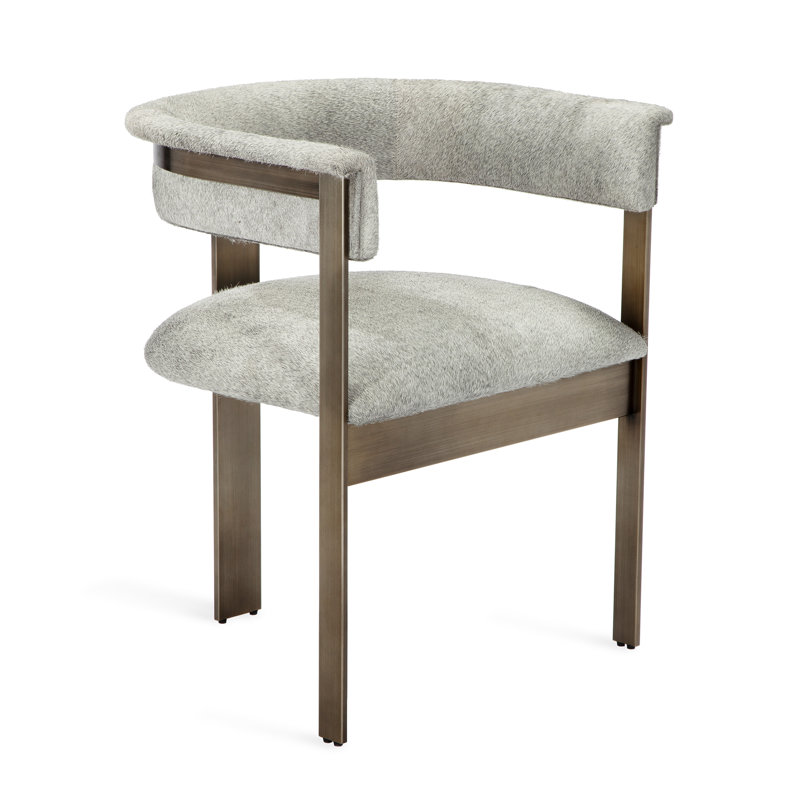 Darcy Upholstered Arm Chair, Antique Bronze, Genuine Leather Natural Gray