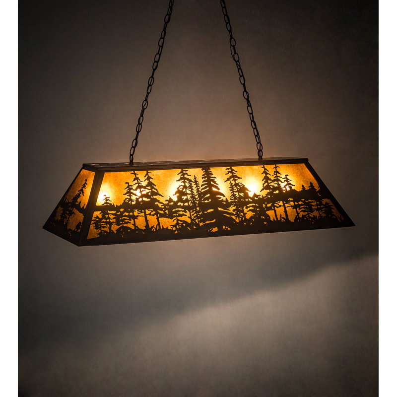 Antique Copper and Amber Glass Pine Tree Pendant Light