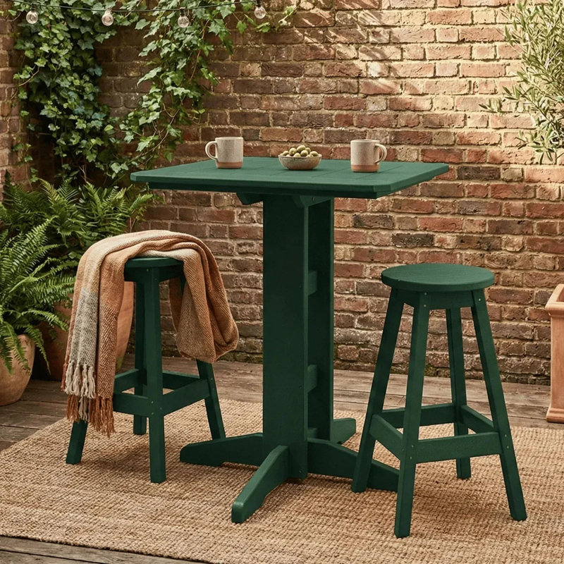  Ensemble de bar 3 pièces en poly composite Sierra avec table carrée, bleu, Bleu