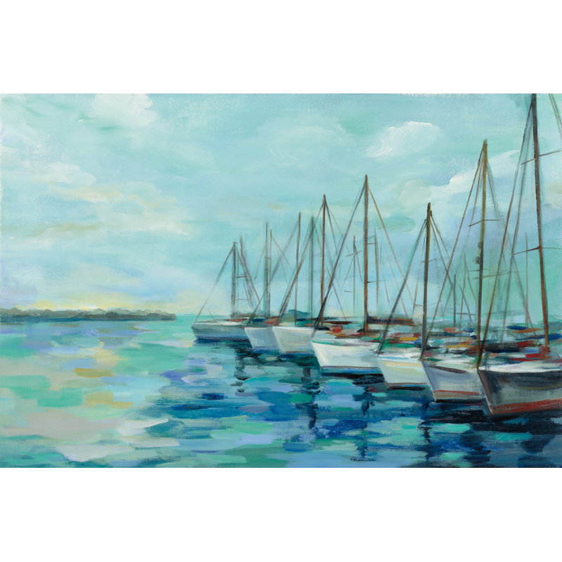 Brise-lames et bateaux par Silvia Vassileva - reproduction, H 12 po x l 18 po